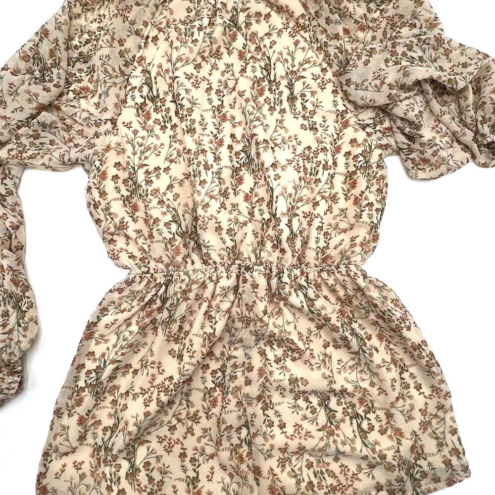 PINK LILY Size Small Brown Cream Floral Short Romper Jumpsuit Dress Boho Cottage - Picture 2 of 8